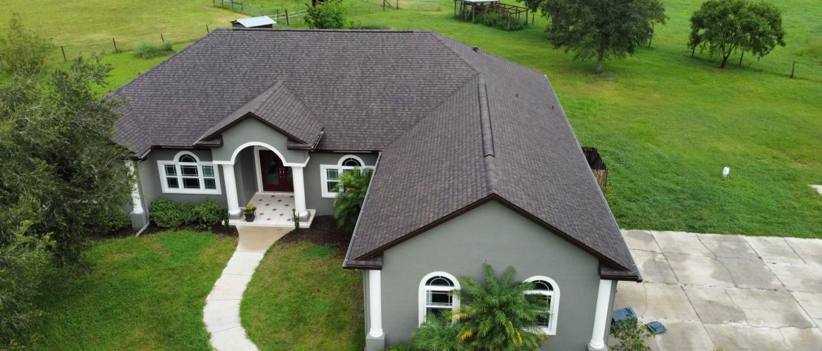 35 sky view of a Florida home with a new residential roof