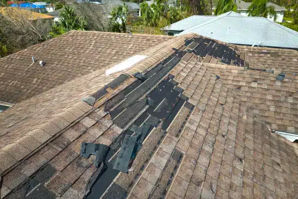 Worn asphalt shingle roof close-up